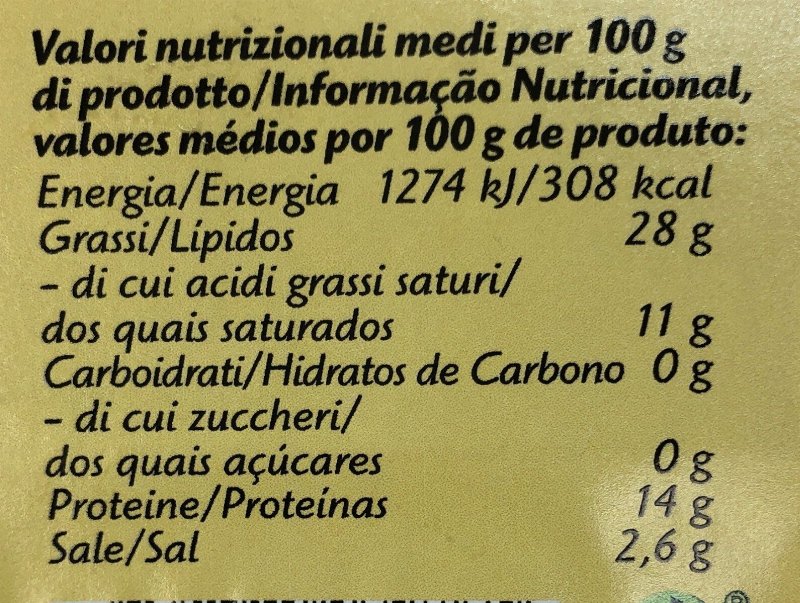 Foto da tabela nutricional