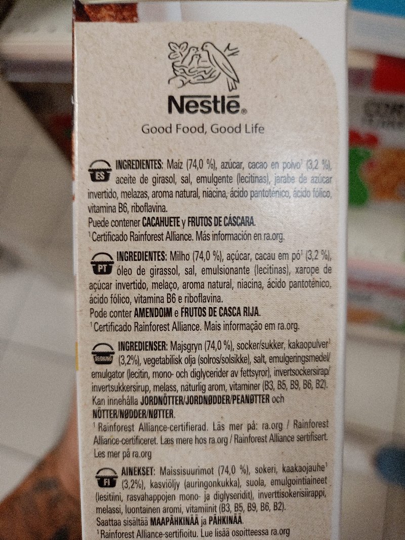 Foto da lista de ingredientes