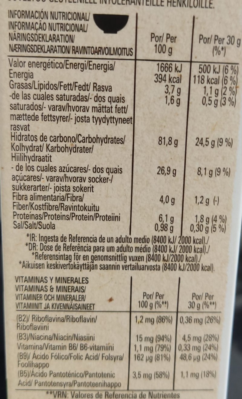 Foto da tabela nutricional