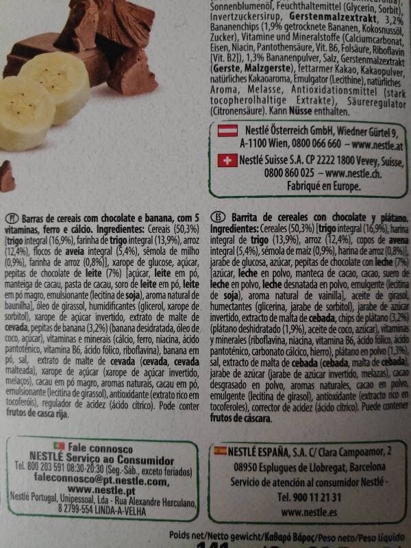 Foto da lista de ingredientes
