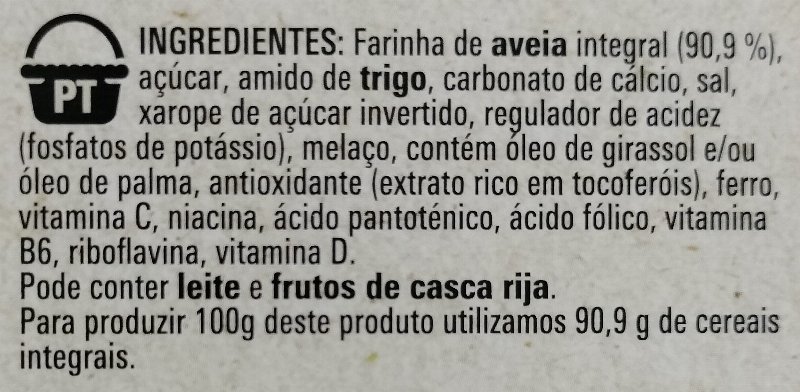 Foto da lista de ingredientes