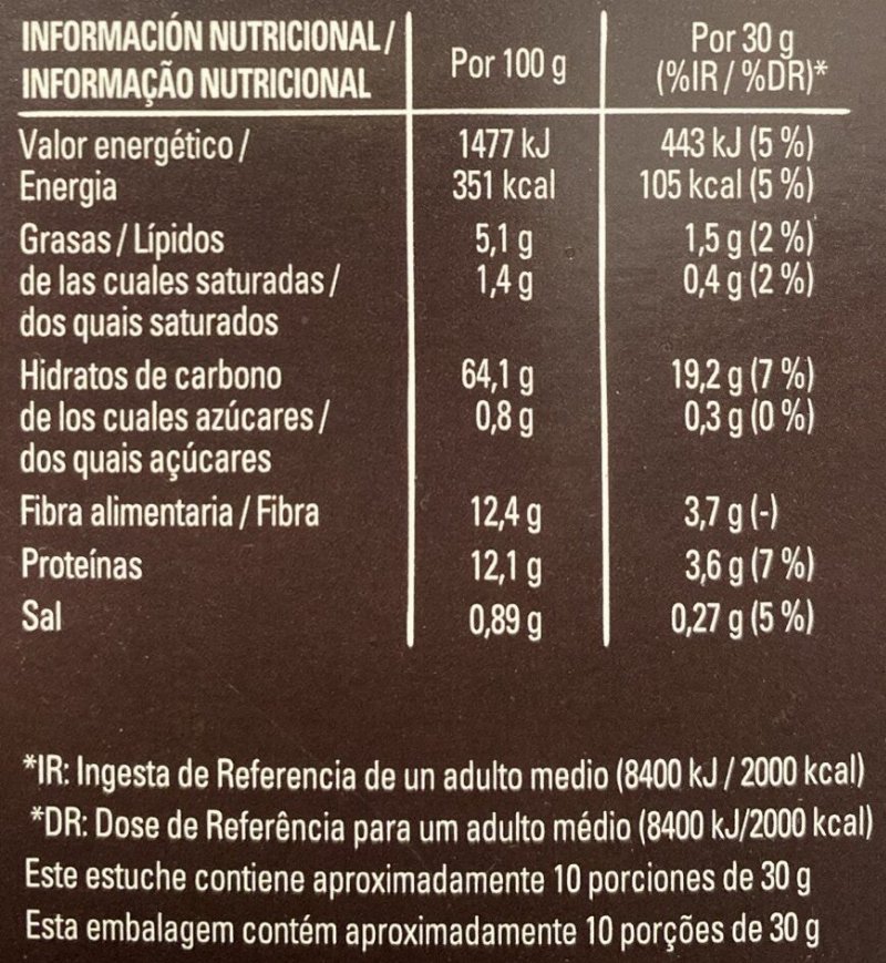 Foto da tabela nutricional