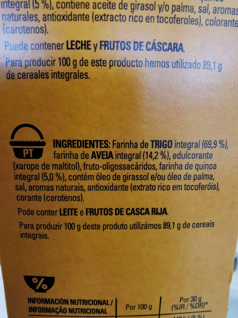 Foto da lista de ingredientes
