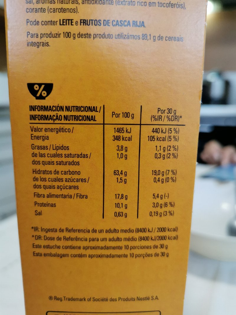 Foto da tabela nutricional