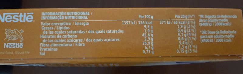 Foto da tabela nutricional