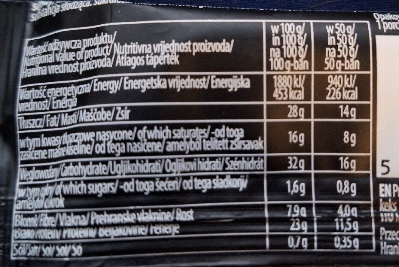 Foto da tabela nutricional