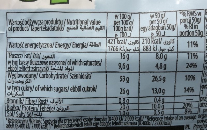 Foto da tabela nutricional