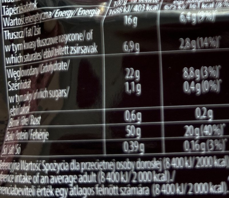 Foto da tabela nutricional