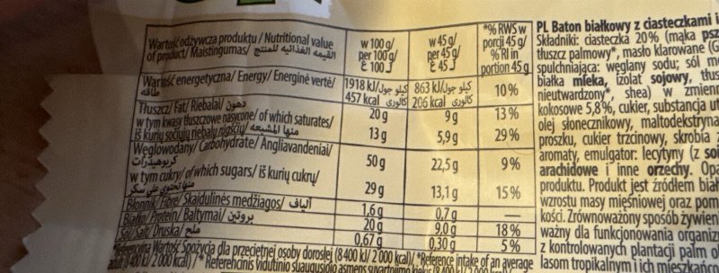 Foto da tabela nutricional