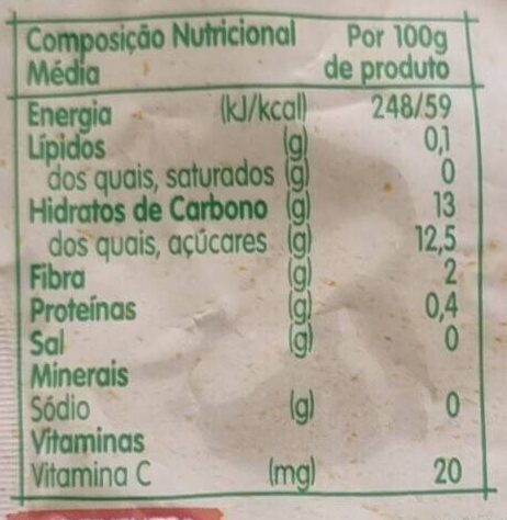 Foto da tabela nutricional
