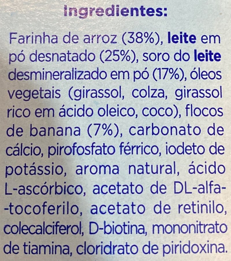 Foto da lista de ingredientes