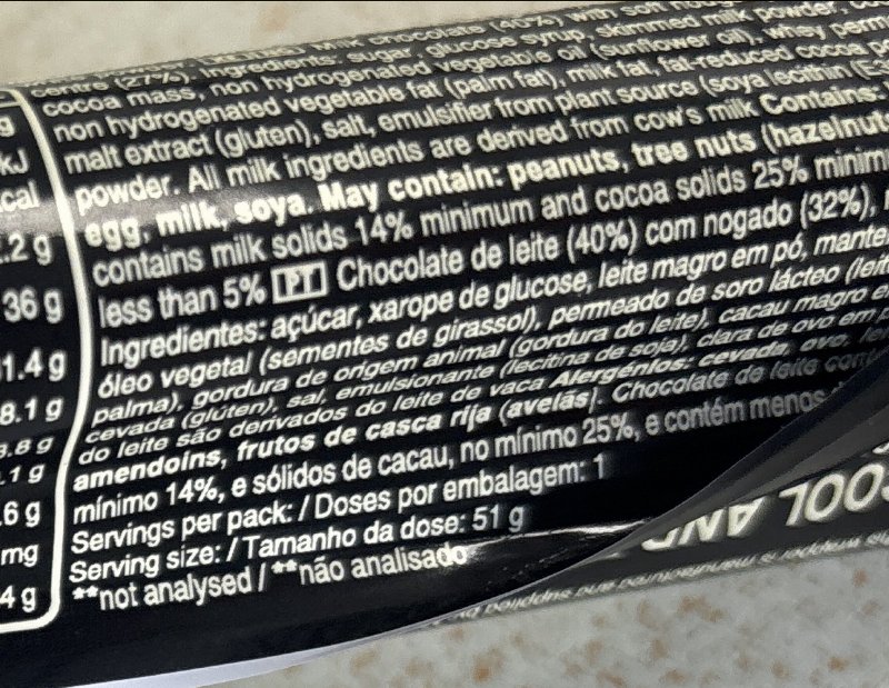 Foto da lista de ingredientes