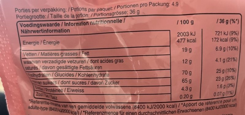 Foto da tabela nutricional