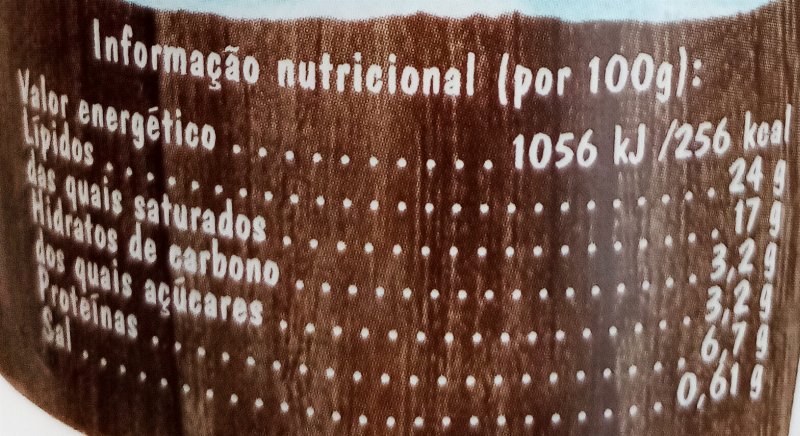 Foto da tabela nutricional