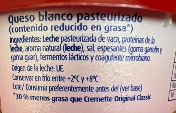 Foto da lista de ingredientes