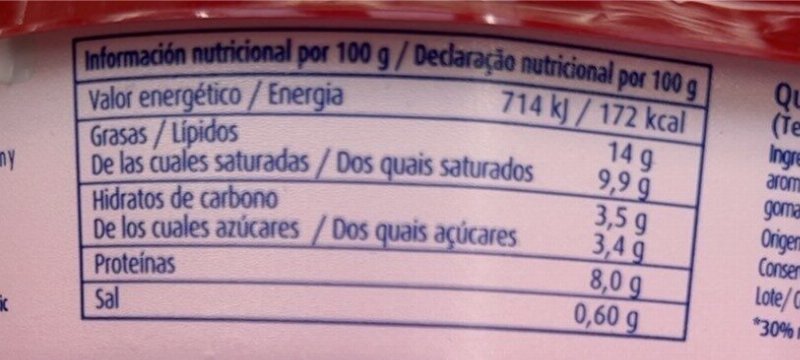 Foto da tabela nutricional
