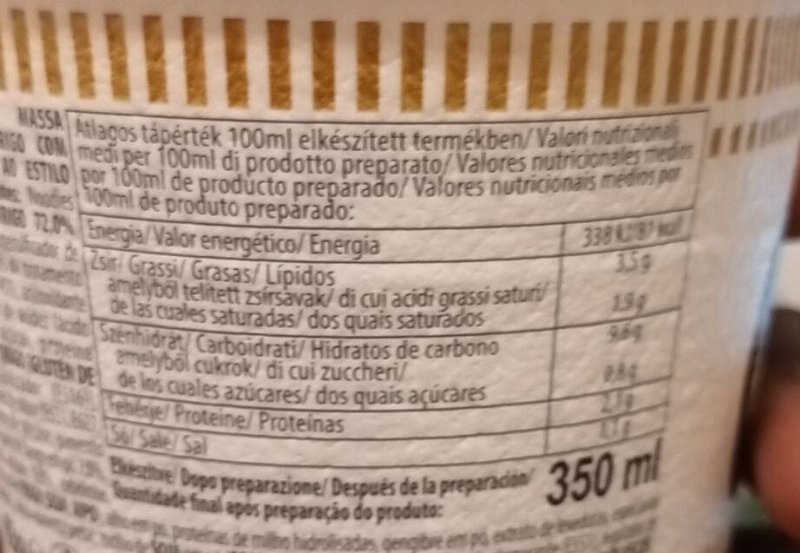 Foto da tabela nutricional