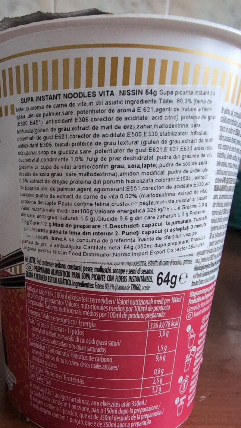 Foto da lista de ingredientes