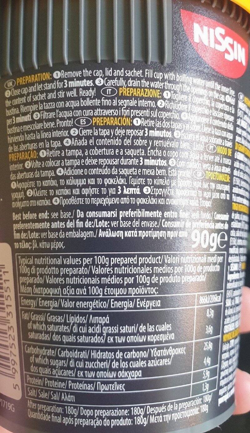Foto da tabela nutricional