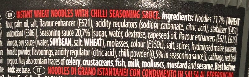 Foto da lista de ingredientes