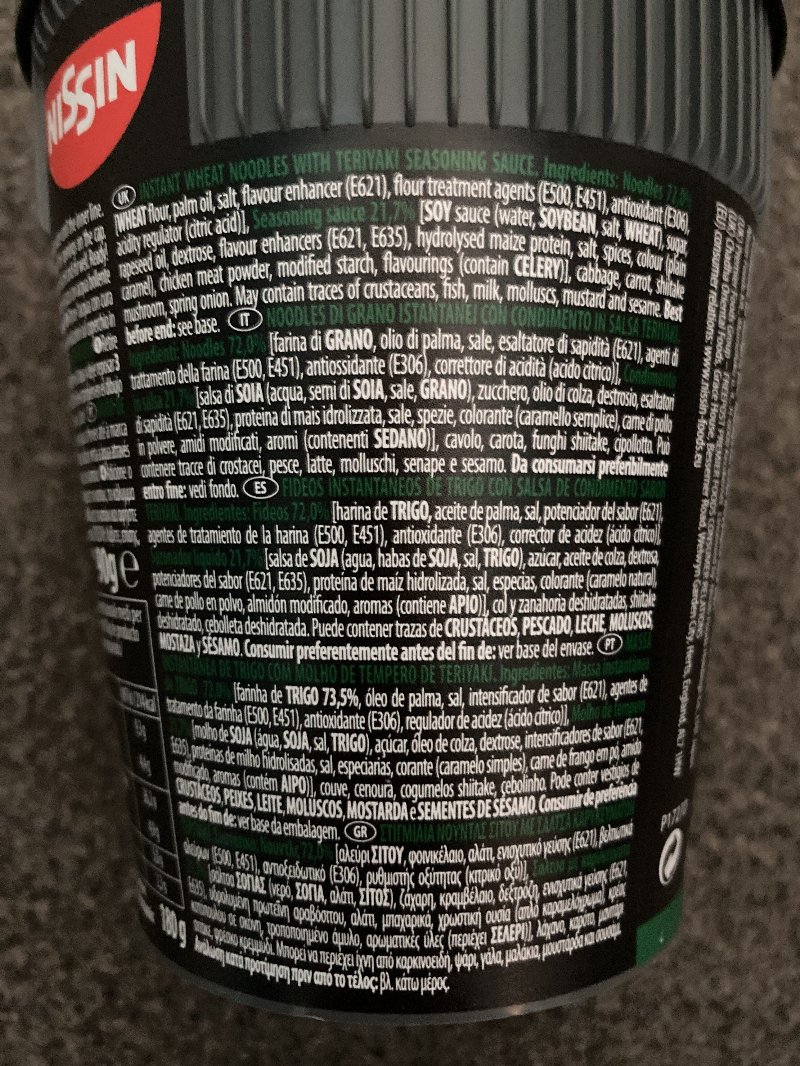 Foto da lista de ingredientes