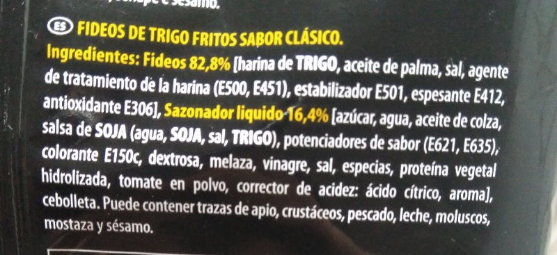 Foto da lista de ingredientes