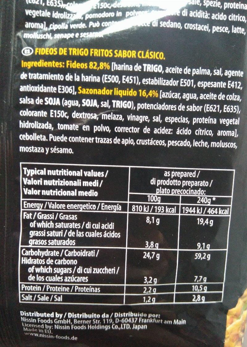Foto da tabela nutricional
