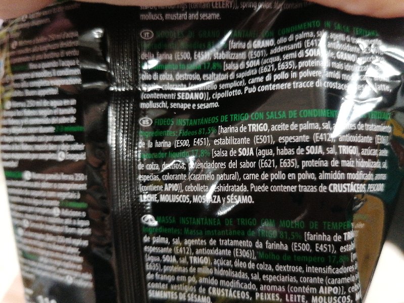 Foto da lista de ingredientes