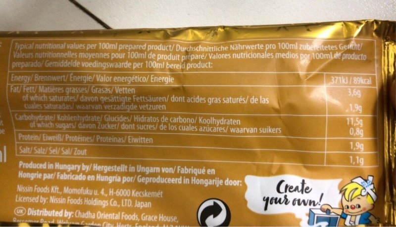Foto da tabela nutricional