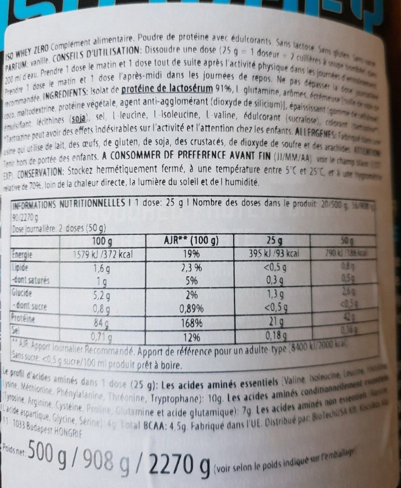 Foto da lista de ingredientes