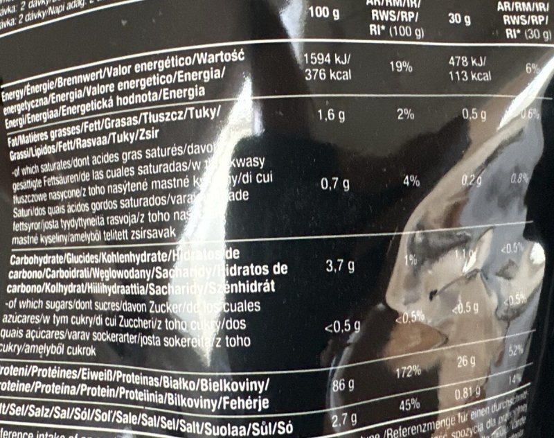 Foto da tabela nutricional