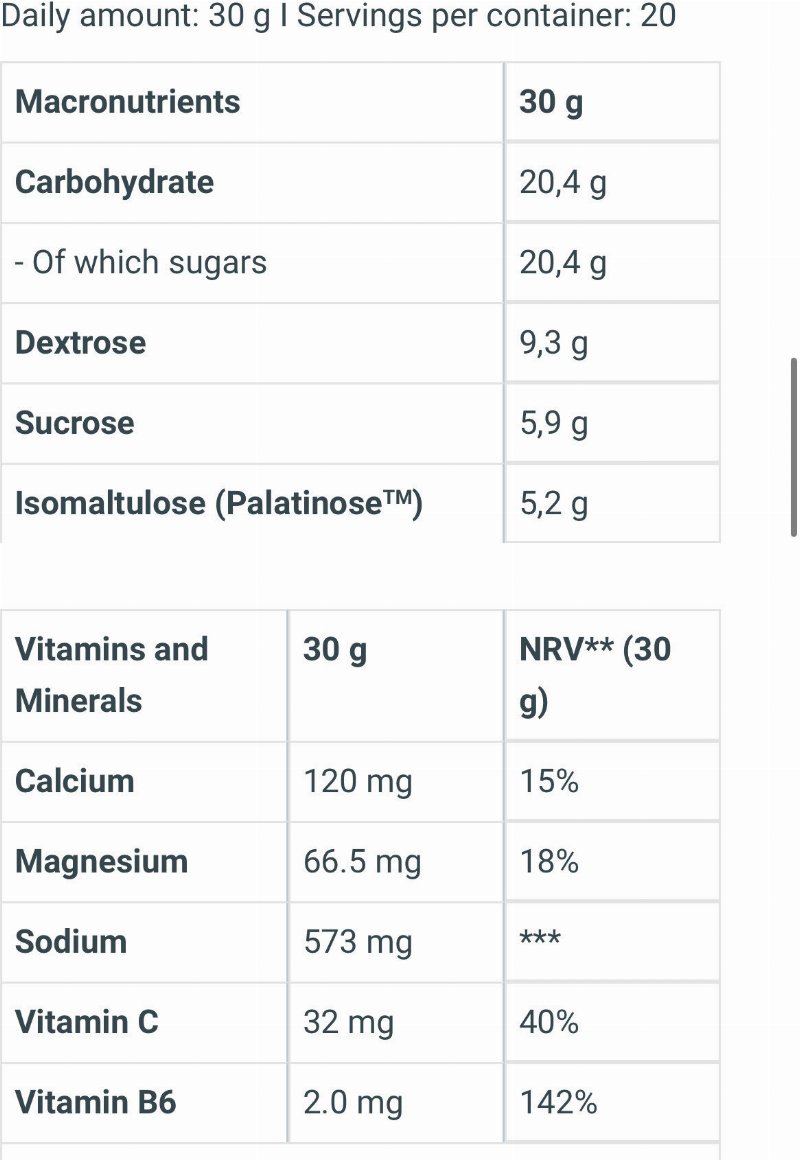 Foto da tabela nutricional