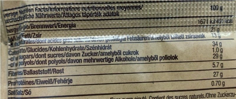 Foto da tabela nutricional