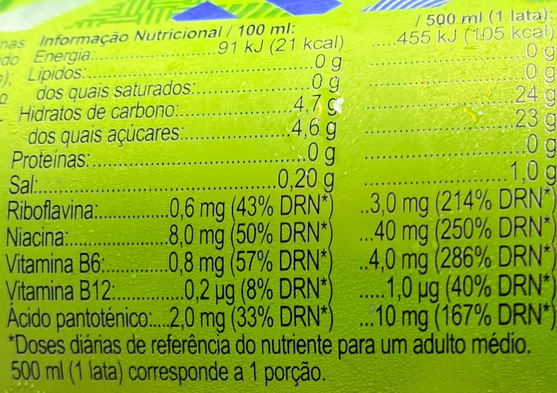 Foto da tabela nutricional
