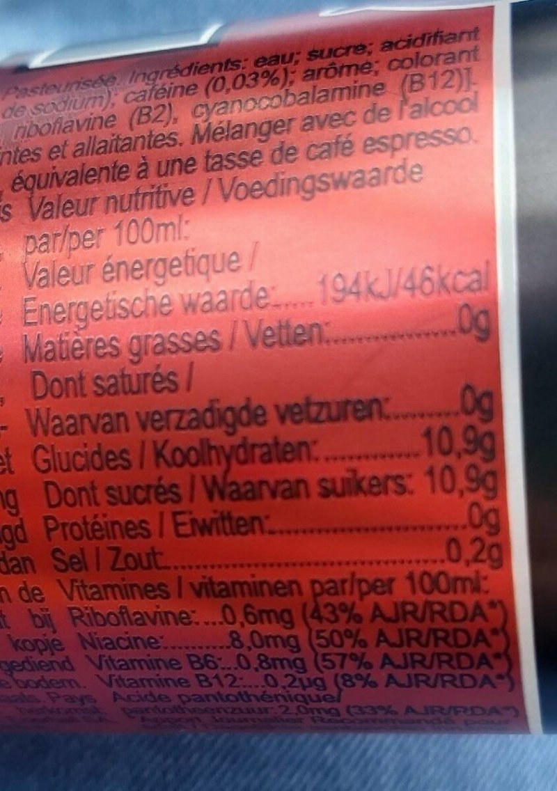 Foto da tabela nutricional