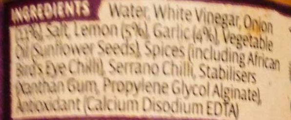 Foto da lista de ingredientes