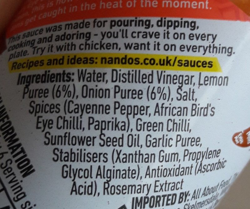 Foto da lista de ingredientes