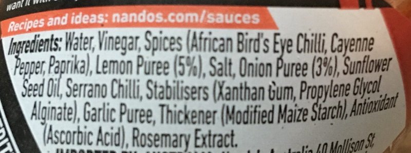 Foto da lista de ingredientes