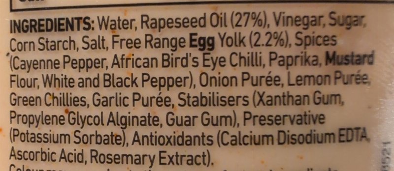 Foto da lista de ingredientes