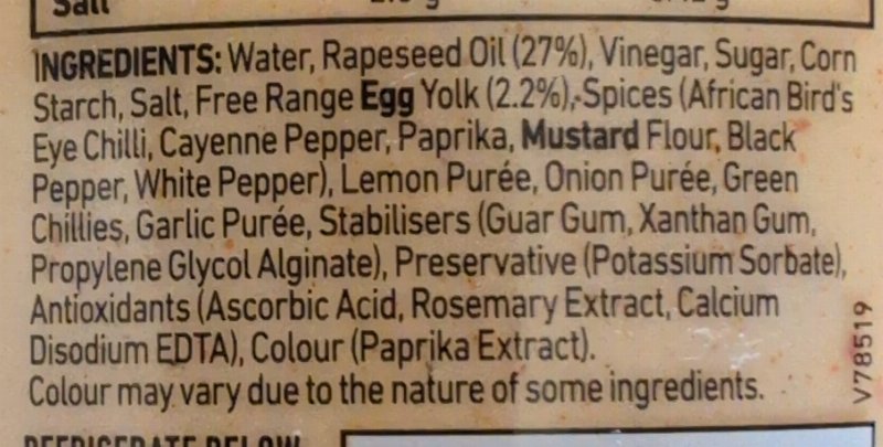Foto da lista de ingredientes