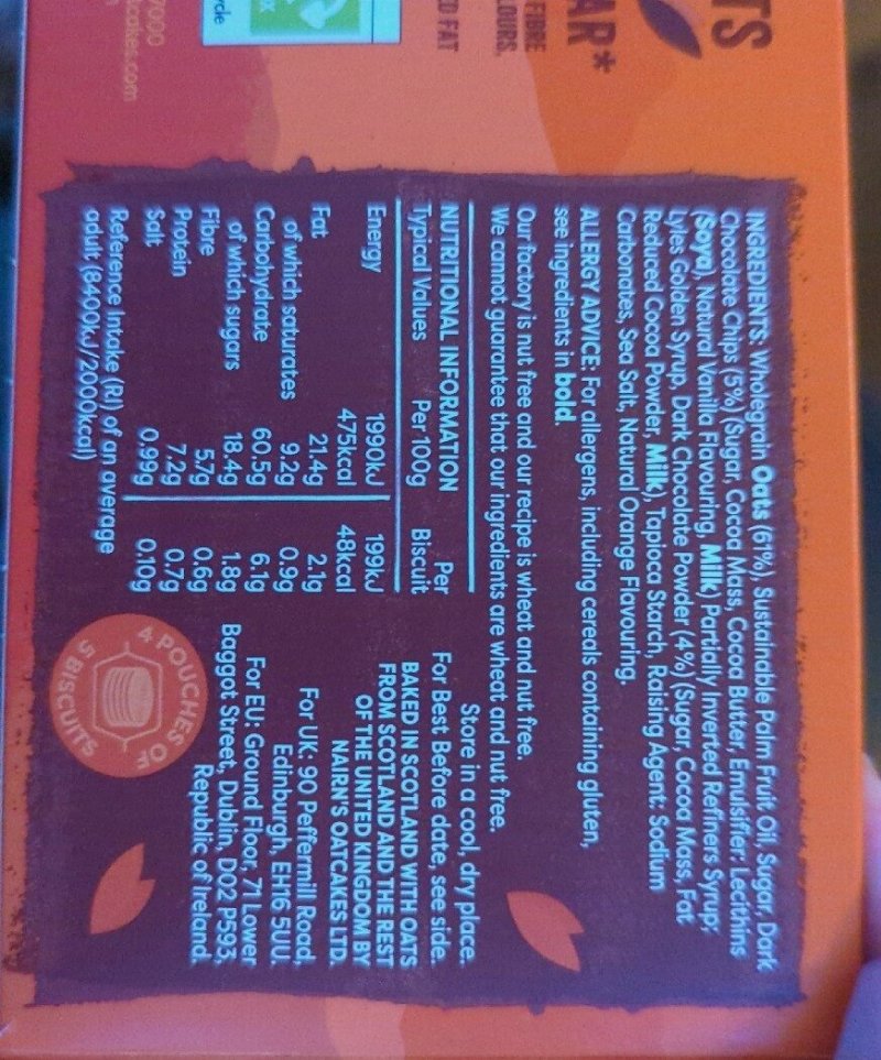 Foto da tabela nutricional