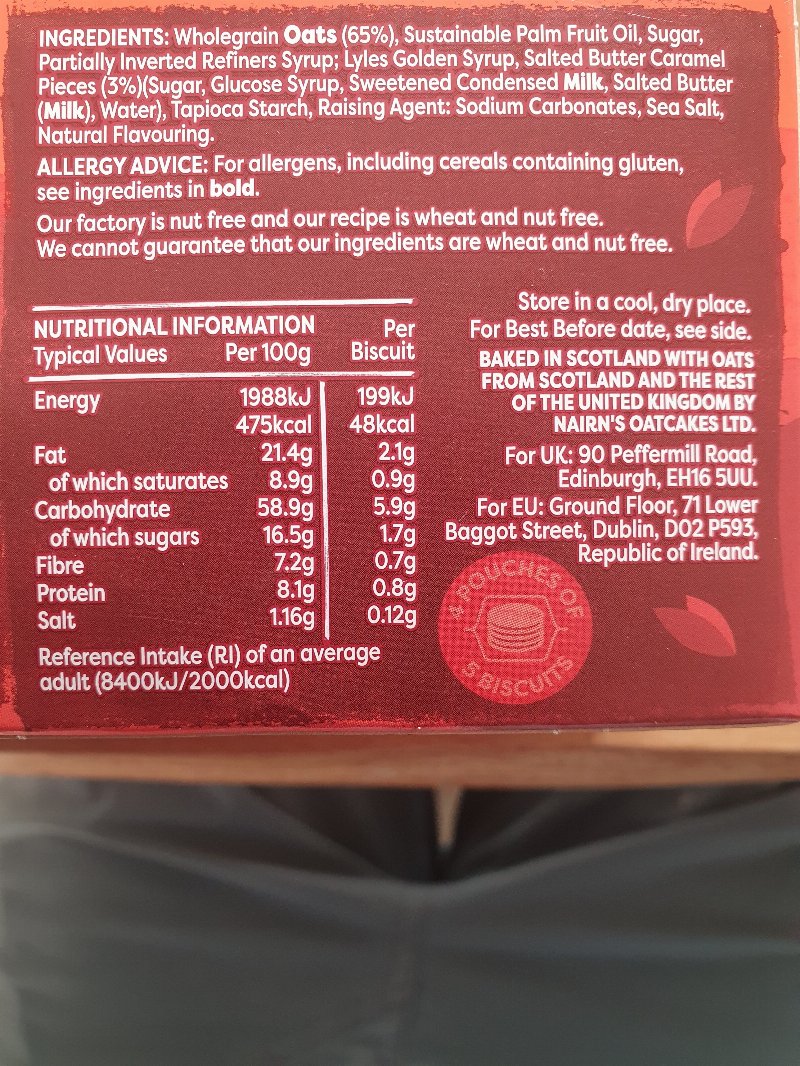 Foto da lista de ingredientes