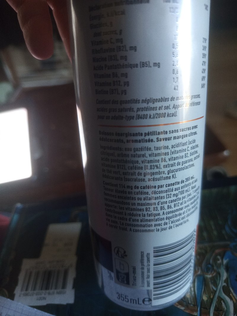 Foto da lista de ingredientes