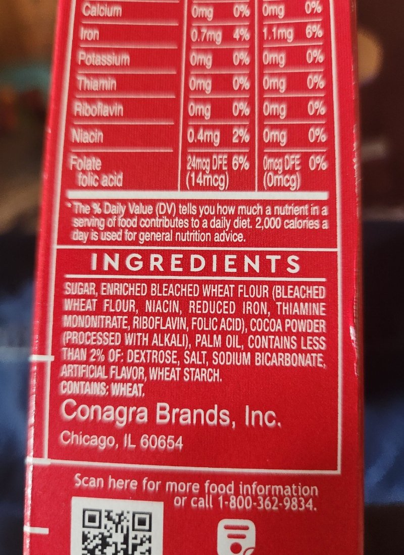 Foto da lista de ingredientes