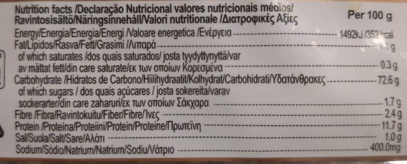 Foto da tabela nutricional