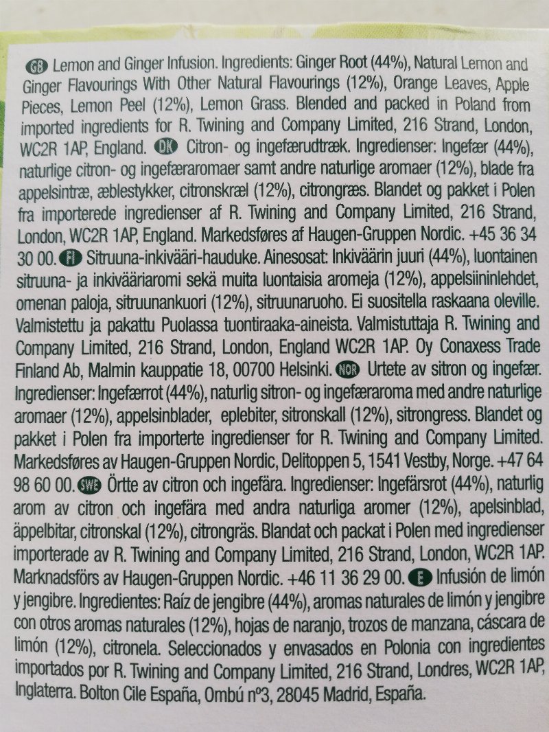Foto da lista de ingredientes