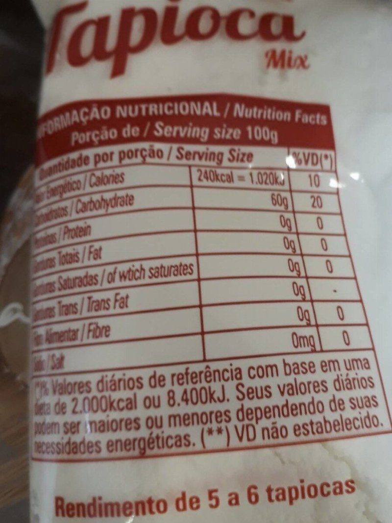 Foto da tabela nutricional