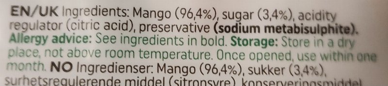 Foto da lista de ingredientes