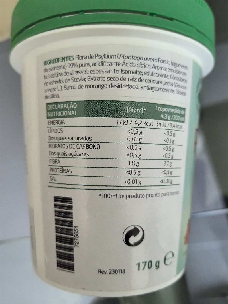Foto da lista de ingredientes