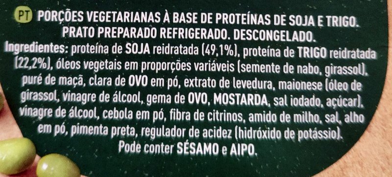 Foto da lista de ingredientes